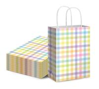 Paterr 24 Pcs Pastel Plaid Paper Gift Bags Easter Coloring Checkered Party Favor Bags with Handles for Easter Spring Parties Pastel Baby Showers Birthdays