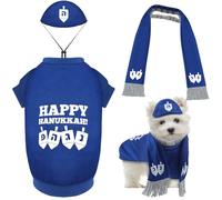 Paterr 3 Pieces Hanukkah Dog Costume Chanukah Pet Costume Dreidel Pattern Yarmulke Tallis Dog Scarf Happy Hanukkah Hoodies for Chanukah Christmas Puppy Pets Holiday Decoration(Small)