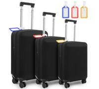 Paterr 3 Pieces Luggage Cover Travel Suitcase Protector Anti Scratch with 3 Pcs Plastic Luggage Tags 20/24/ 28 Inch Suitcase Cover Protector Washable Fits 18 to 28 Inch 3 Sizes, black, black, 20