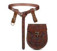 Paterr 4 Pcs Renaissance Belt Pouch Leather Medieval Viking Belt Festival Costume Renaissance Accessories for Women Men, Brown, Medium