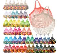 Paterr 50 Pack Reusable Cotton Mesh Produce Bags Bulk Washable Net String Grocery Bags Portable Shopping Tote Organizer Container with Handle for Fruit Vegetable Food Storage Market (Multicolor)