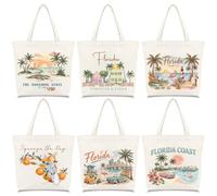 Paterr 6 Pcs Florida Tote Bags with Handles 13" Small Canvas Bags Reusable Florida City Souvenir Gift for Grocery Shopping Beach Trips Travel Daily Use Bulk