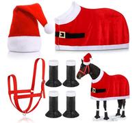 Paterr 7 Pcs Christmas Horse Accessory Set Xmas Santa Elf Horse Cape Halters Leg Wraps Hat Tack Costume Set