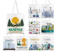 Paterr 9 Pcs City Souvenirs Gifts New York Tote Bag Bulk San Francisco Canva Tote Boston Chicago Souvenirs for Women Travel(Seattle)