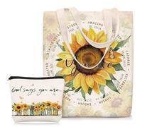 Paterr Christian Bags Women Bible Tote Bag with Makeup Bag Religious Gifts Church Bag with Zipper Christmas(Yellow,Sunflower)