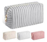 Paterr Flannel Makeup Bag Quilted Fuzzy Cosmetic Bag Plush Small Zipper Pouch Fluffy Emergency Bags Portable Storage Pouch for Women Christmas Gifts, Gray