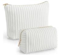 Paterr Pcs Flannel Makeup Bag Fluffy Cosmetic Pouch 9.45 x 6.69 x 2.76in, 7.09 x 4.33 x 2.76in, Christmas travel Toiletry Organizer for Women Girls Gifts, White