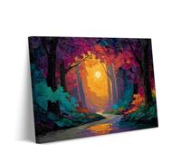 Path of Light, Canvas Wall Art - Mystical Forest Moonlight Painting - Colourful Woodland Trail Print - Modern Spiritual Home Decor for Living Room Bedroom (art-1,50 x 70 cm Framed)