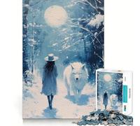 Path of The Moon Wolf Jigsaw Puzzles for Adults1000 Pieces Strengthen Memory Home Pastime Clean Edge Elegant Gift (50x75cm)