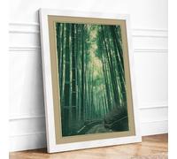 Path Through Bamboo Forest Japandi Framed Wall Art Print A2 White