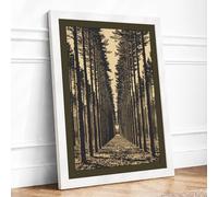 Path Through Conifers Vintage Framed Wall Art Print A2 (59.4×42cm) White, Wall Decor for Living Room, Bedroom, Office & Home, Ready to Hang, Art Gift