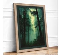Path Through Dark Forest Scandinavian Framed Wall Art Print A4 (29.7×21cm) Oak, Wall Decor for Living Room, Bedroom, Office & Home, Ready to Hang, Art Gift