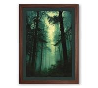 Path Through Dark Forest Scandinavian Framed Wall Art Print A4 (29.7×21cm) Walnut, Wall Decor for Living Room, Bedroom, Office & Home, Ready to Hang, Art Gift