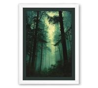 Path Through Dark Forest Scandinavian Framed Wall Art Print A4 (29.7×21cm) White, Wall Decor for Living Room, Bedroom, Office & Home, Ready to Hang, Art Gift