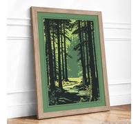 Path Through Dark Woods Scandinavian Framed Wall Art Print A4 (29.7×21cm) Oak, Wall Decor for Living Room, Bedroom, Office & Home, Ready to Hang, Art Gift