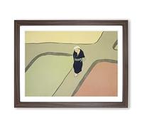 Path Through The Fields By Kamisaka Sekka Asian Painting Framed Print | A4 Walnut Framed Wall Art | Ready to Hang | Asian Historical Picture | Living Room Bedroom Lounge Office