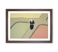 Path Through The Fields by Kamisaka Sekka Framed Print | A2 Walnut Framed Wall Art | Ready to Hang | Modern Nature Picture | Living Room Bedroom Lounge Office