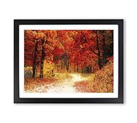 Path Through The Forest At Autumn In Abstract Modern Art Framed Print | A3 Black Framed Wall Art | Ready to Hang | Abstract Landscape Picture | Living Room Bedroom Lounge Office