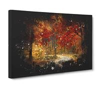 Path Through the Forest at Autumn Paint Splash Canvas Print | Gallery Wrapped 30mm Frame Wall Art | 30x20 inches | Ready to Hang | Modern Landscape Picture | Living Room Bedroom Lounge Office