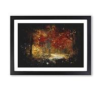 Path Through The Forest at Autumn Paint Splash Framed Print | A2 Black Framed Wall Art | Ready to Hang | Modern Landscape Picture | Living Room Bedroom Lounge Office