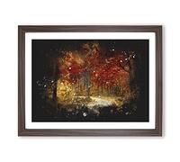 Path Through The Forest At Autumn Paint Splash Modern Art Framed Print | A2 Walnut Framed Wall Art | Ready to Hang | Modern Landscape Picture | Living Room Bedroom Lounge Office