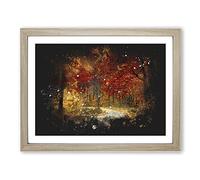 Path Through The Forest At Autumn Paint Splash Modern Art Framed Print | A4 Oak Framed Wall Art | Ready to Hang | Modern Landscape Picture | Living Room Bedroom Lounge Office