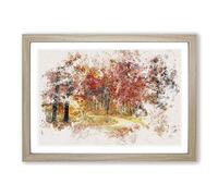 Path Through The Forest at Autumn Watercolour Framed Print | A2 Oak Framed Wall Art | Ready to Hang | Modern Landscape Picture | Living Room Bedroom Lounge Office