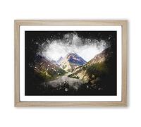 Path Through The Mountains Paint Splash Modern Art Framed Wall Art Print, Ready to Hang Picture for Living Room Bedroom Home Office Décor, Oak A4 (34 x 25 cm)