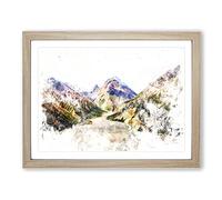 Path Through The Mountains Watercolour Modern Framed Print | A4 Oak Framed Wall Art | Ready to Hang | Modern Landscape Picture | Living Room Bedroom Lounge Office