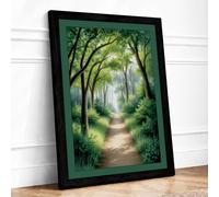 Path Through The Trees Scandinavian Framed Wall Art Print A4 (29.7×21cm) Black, Wall Decor for Living Room, Bedroom, Office & Home, Ready to Hang, Art Gift