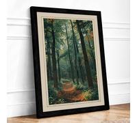 Path Through the Woods Scandinavian Framed Wall Art Print A1 (84.1×59.4cm) Black, Wall Decor for Living Room, Bedroom, Office & Home, Ready to Hang, Art Gift