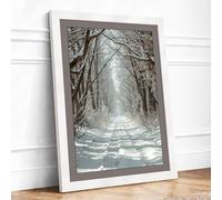 Path Through Winter Trees Scandinavian Framed Wall Art Print A4 (29.7×21cm) White, Wall Decor for Living Room, Bedroom, Office & Home, Ready to Hang, Art Gift