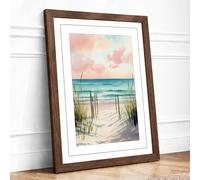 Path to the Sea Coastal Framed Wall Art Print A3 Walnut