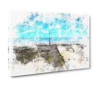 Path To The Sea In Llandudno Wales Watercolour Canvas Print | Gallery Wrapped 30mm Frame Wall Art | 20x14 inches | Ready to Hang | Coastal Seascape Picture | Living Room Bedroom Lounge Office