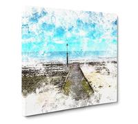 Path to the Sea in Llandudno Wales Watercolour Canvas Print | Gallery Wrapped 30mm Frame Wall Art | 20x20 inches | Ready to Hang | Coastal Seascape Picture | Living Room Bedroom Lounge Office