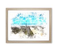 Path To The Sea In Llandudno Wales Watercolour Modern Framed Print | A4 Oak Framed Wall Art | Ready to Hang | Modern Nautical Picture | Living Room Bedroom Lounge Office