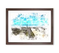 Path To The Sea In Llandudno Wales Watercolour Modern Framed Print | A4 Walnut Framed Wall Art | Ready to Hang | Modern Nautical Picture | Living Room Bedroom Lounge Office