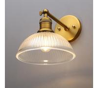 PathsOn 1-Light Wall Sconce, Industrial Wall Lighting Fixture, E27 Bowl Striped Glass Shades Wall Lamp for Bathroom Vanity Mirror Kitchen (Antique Brass)