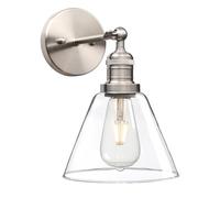 PathsOn Industrial 180 Degree Adjustable Wall Sconce, Cone Glass Lampshade Wall Lamp, Vanity Wall Light Fixture for Bathroom Kitchen Bedroom (Silver Brushed)