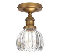 PathsOn Industrial Hardwired Semi-Flushed Ceiling Light, Tulip Glass Shade Interior Lighting E27 Close to Ceiling Lighting for Kitchen Island Porch Living Room (Antique Brass)