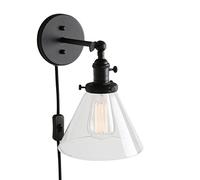 PathsOn Industrial Retro Plug in Wall Light Sconce Lamp Fixture Black Wall Wash Light with Clear Glass Lampshade for Loft Bar Kitchen Restaurant