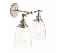 PathsOn Industrial Vintage 2 Heads Wall Lights Fittings, Loft Bar Kitchen Brushed Wall Sconce Light Fixtures,Clear Glass Lampshade