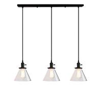 PathsOn Industrial Vintage 3 Lights Fittings Ceiling Chandelier Cone Clear Glass lampshade Hanging Pendant Lamp Fixture (Black)