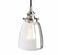 PathsOn Industrial Vintage Modern Pendant Light Fitting Hanging Ceiling Lamp Light Fixture Chandelier for Kitchen Dining Room Bedroom with 5.6” Bell Clear Glass Lampshade (Brushed)