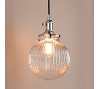 PathsOn Industrial Vintage Modern Victoria Hanging Ceiling Pendant Light Fixture Loft Bar Kitchen Island Chandelier with Ribbed Globe Clear Glass Shade (Chrome)