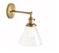 PathsOn Industrial Vintage Modern Wall Light Loft Bar Kitchen Island Corridor Light Fittings Sconce Wall Light Lamp Fixture E27 with 7.1" Cone Clear Glass Light Shade (Antique)