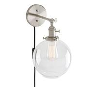 PathsOn Industrial Vintage Plug in Wall Light Fittings Brushed Sconce Lamp Fixture with Globe Glass Lampshade for Loft Bar Kitchen Restaurant