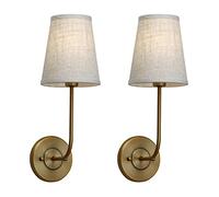 Pathson Modern Simple Style Single Head Elbow Linen Fabric Funnel Lamp Shade Wall Lamps Beside Wall Sconces Lights for Living Room, Bedroom, Hallway (2 Packs) (Antique)