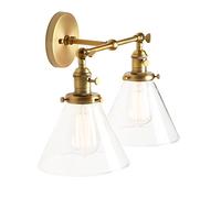 PathsOn Stylish Vintage Industrial Edison Double Heads Cone Clear Glass Shade Loft Coffee Bar Wall Sconce Retro Lamp Fixtures
