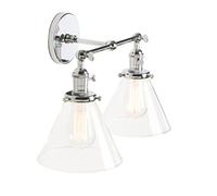 PathsOn Stylish Vintage Industrial Edison Double Wall Lights Loft Bar Bedroom Wall Sconce Lamp Light Fixtures with Cone Clear Glass Shade (Chrome)